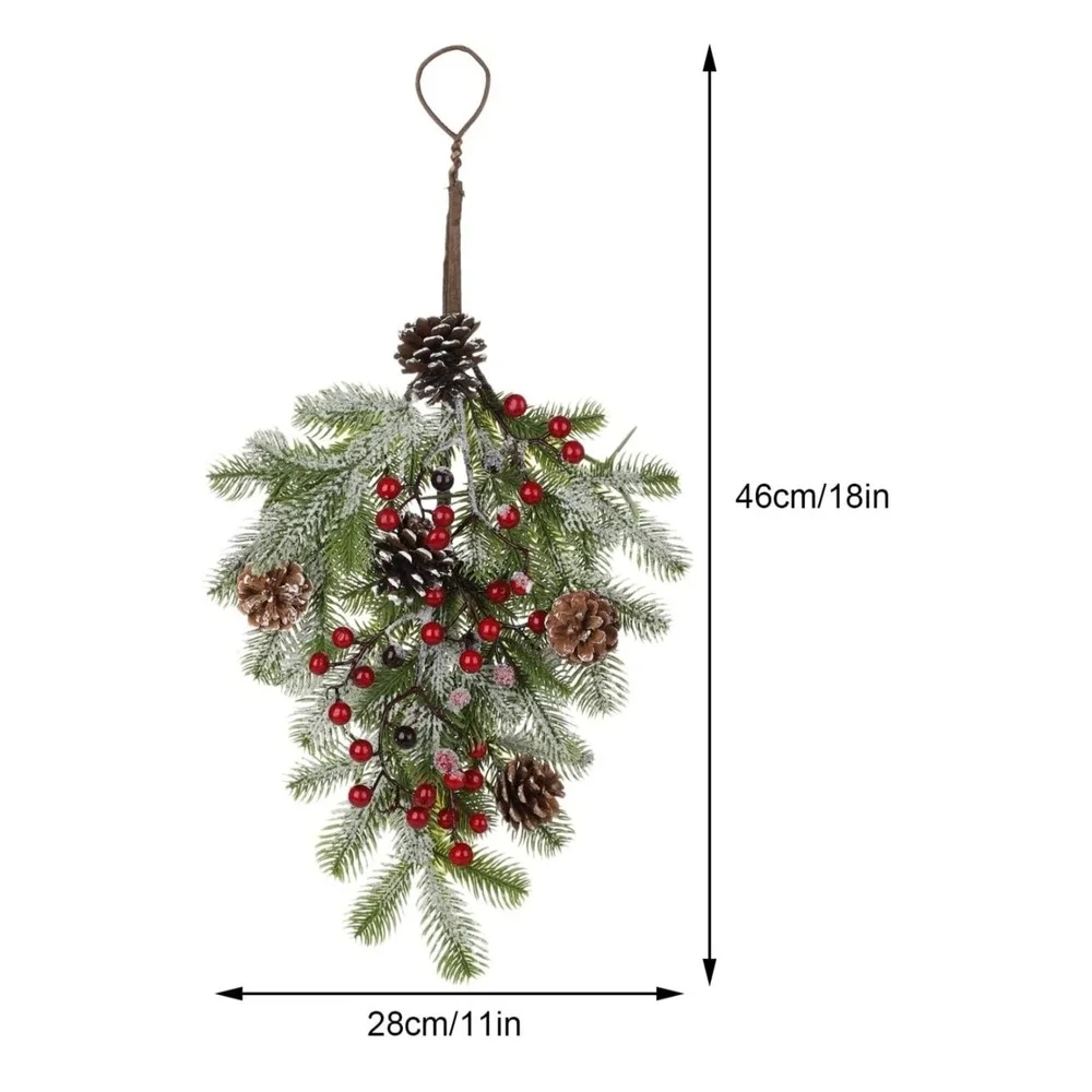 FineCheer Artificial Pine Christmas Swag Hanging Decor 18x11in Pinecones Berries